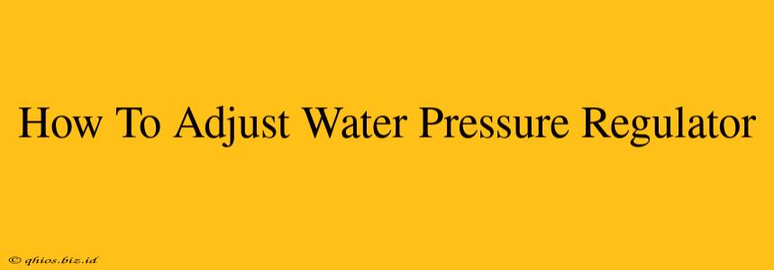 How To Adjust Water Pressure Regulator