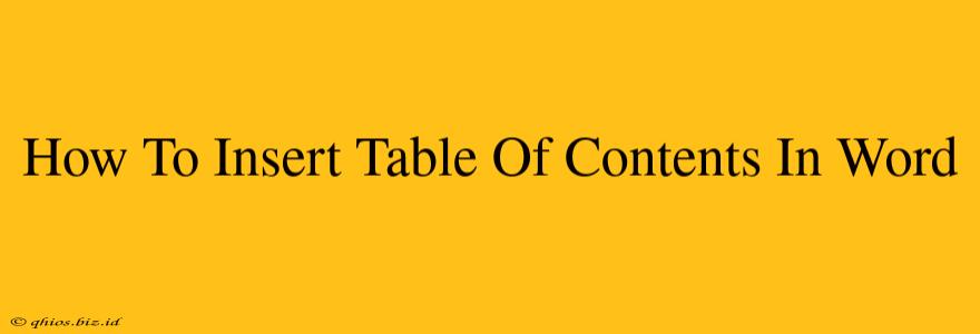 How To Insert Table Of Contents In Word