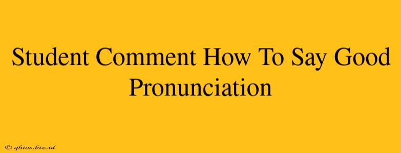 Student Comment How To Say Good Pronunciation